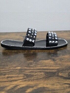 Lauren Lorraine Studley Black Studded Rhinestone Jelly Slide Sandals Size 7